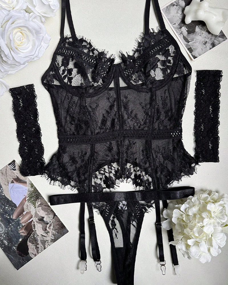 Solid Sheer One-Piece Lingerie