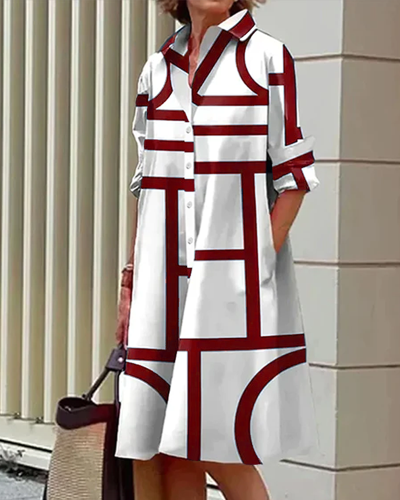 Pocket geometric print dress