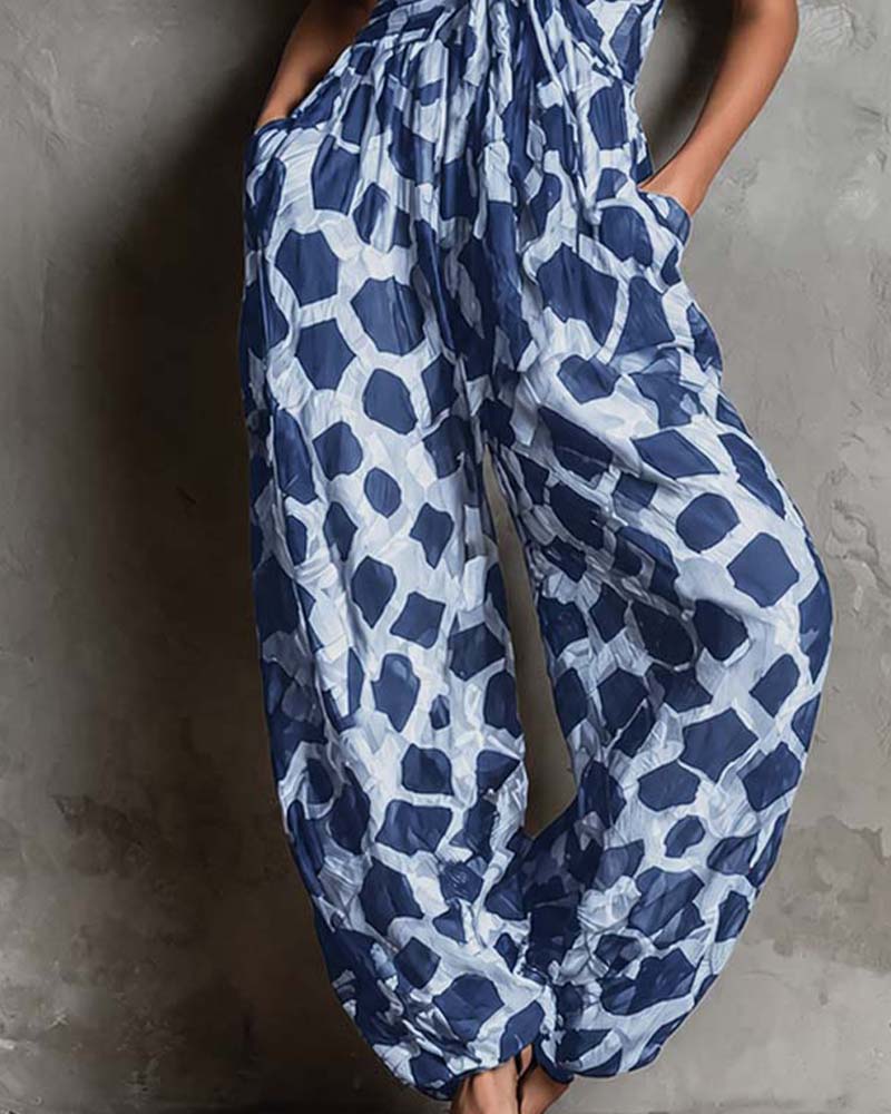 Leopard Print Suspender Wide Leg Jumpsuit