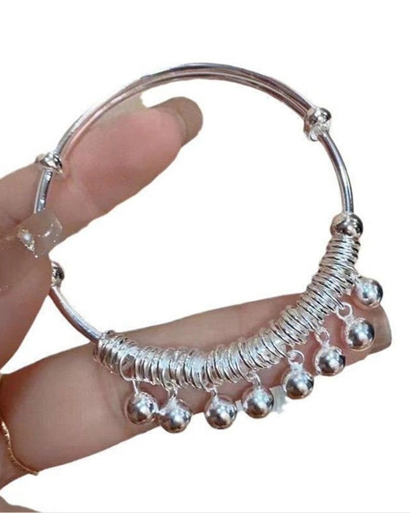 Adjustable Silver Bell Charm Bangle Bracelet