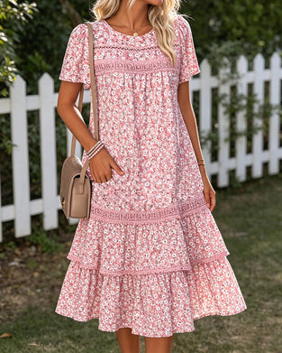 Round Neck Floral Tiered Dress