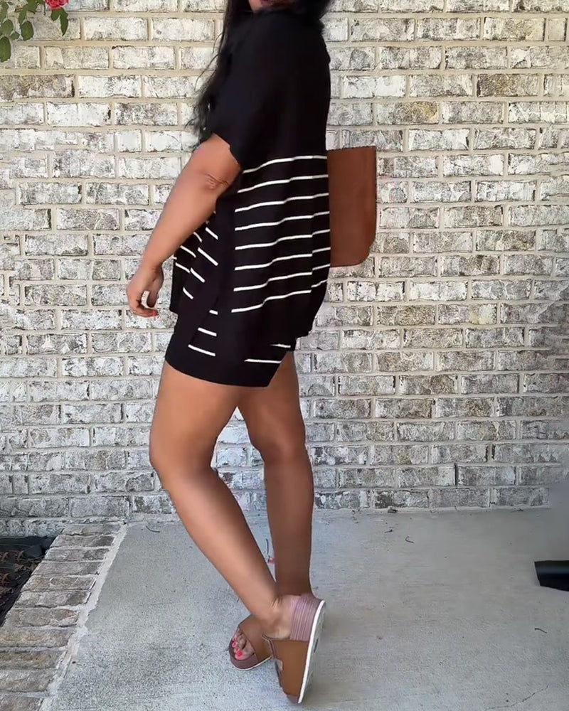 Stripe Loose Casual Shorts Set