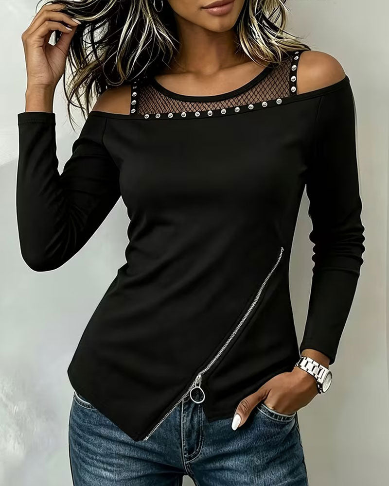Mesh Zip Irregular Top