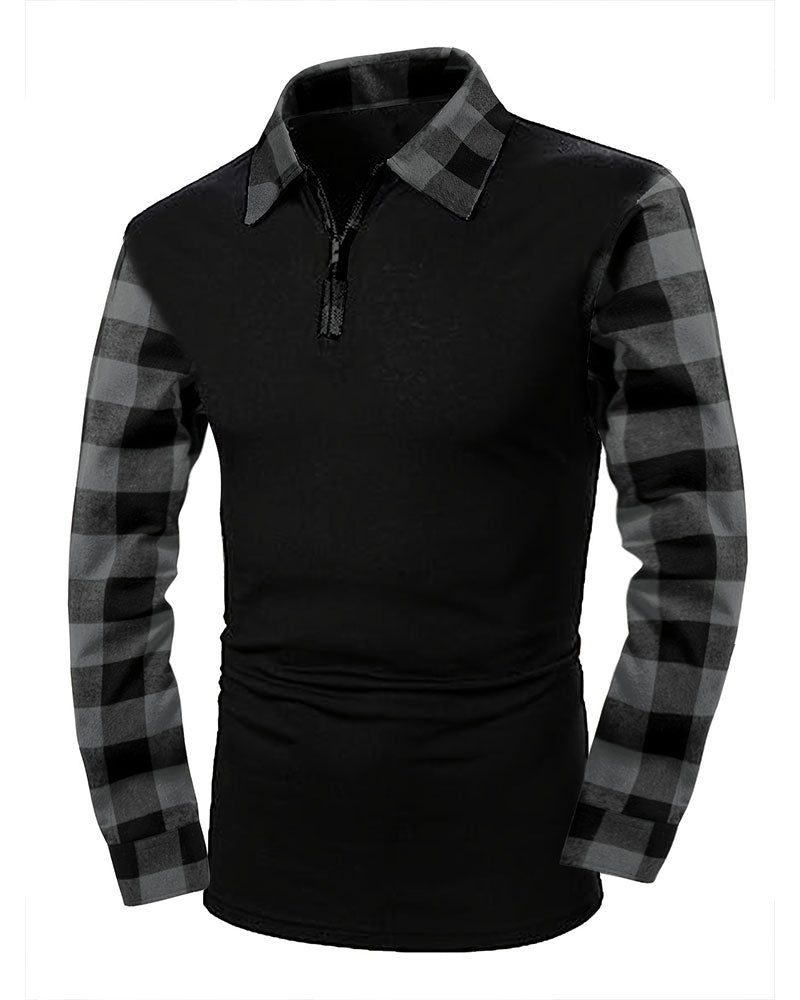 Half-Zip Plaid Spliced Top