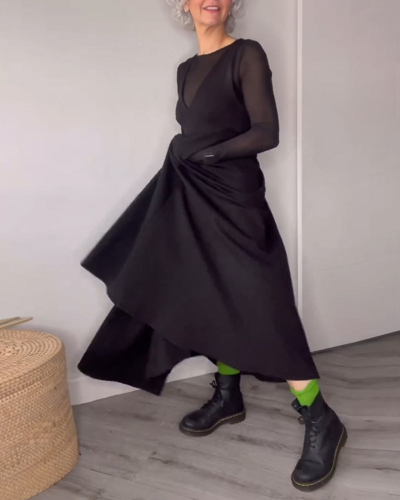 Pleated Large Hem Suspender Dress