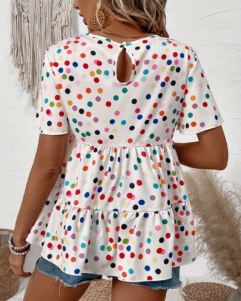 Colorful Polka Dot Babydoll Blouse