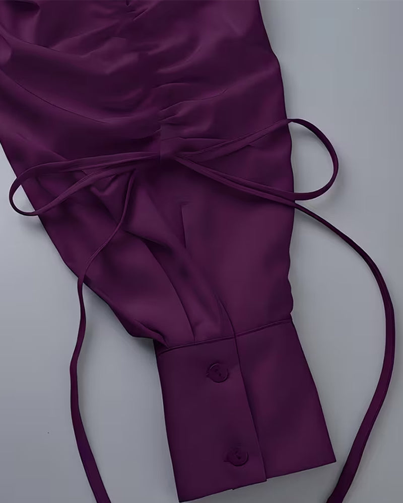 Tie Ruched Button Front Loose Shirt