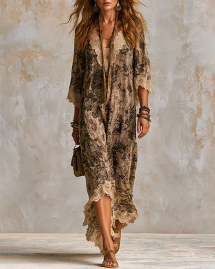 V-Neck Lace Patchwork Asymmetric Dress