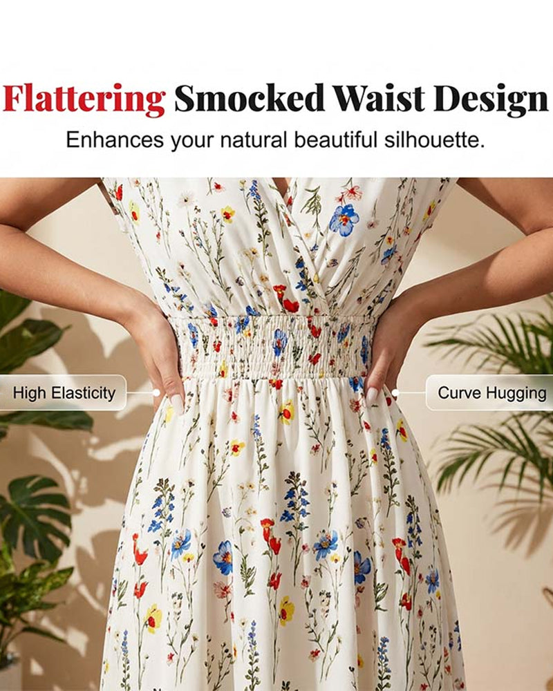 Casual V-Neck Print Maxi Dress