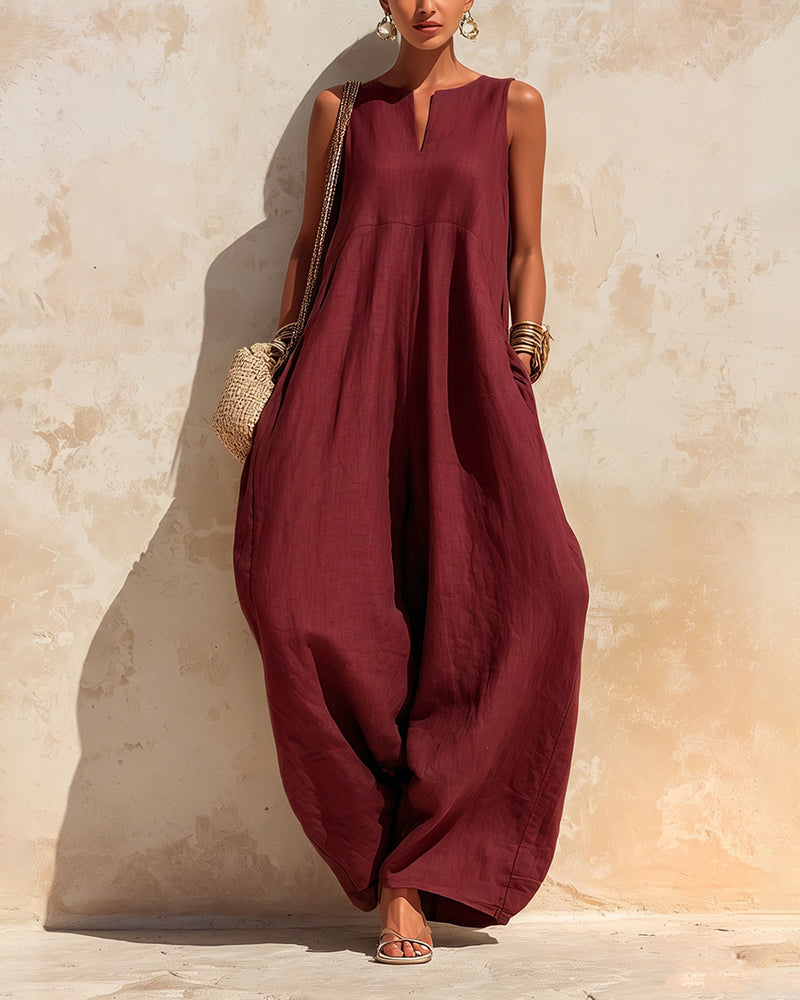 Small V-Neck Wide-Leg Jumpsuit