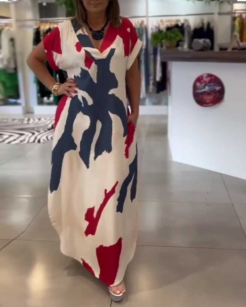 Short-Sleeved Printed Dress