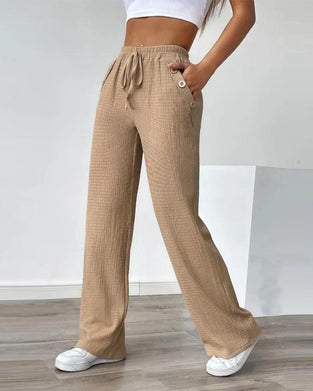 Textured Drawstring Wide-Leg Pants