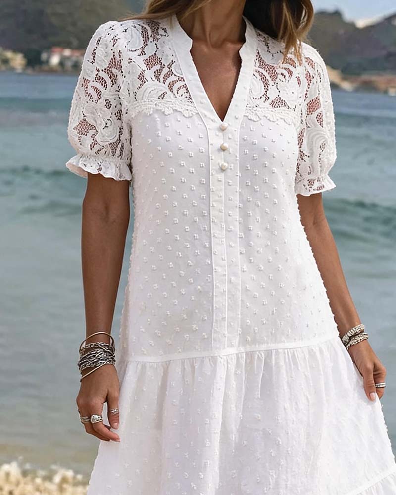 Puff Sleeve Lace Resort Dress