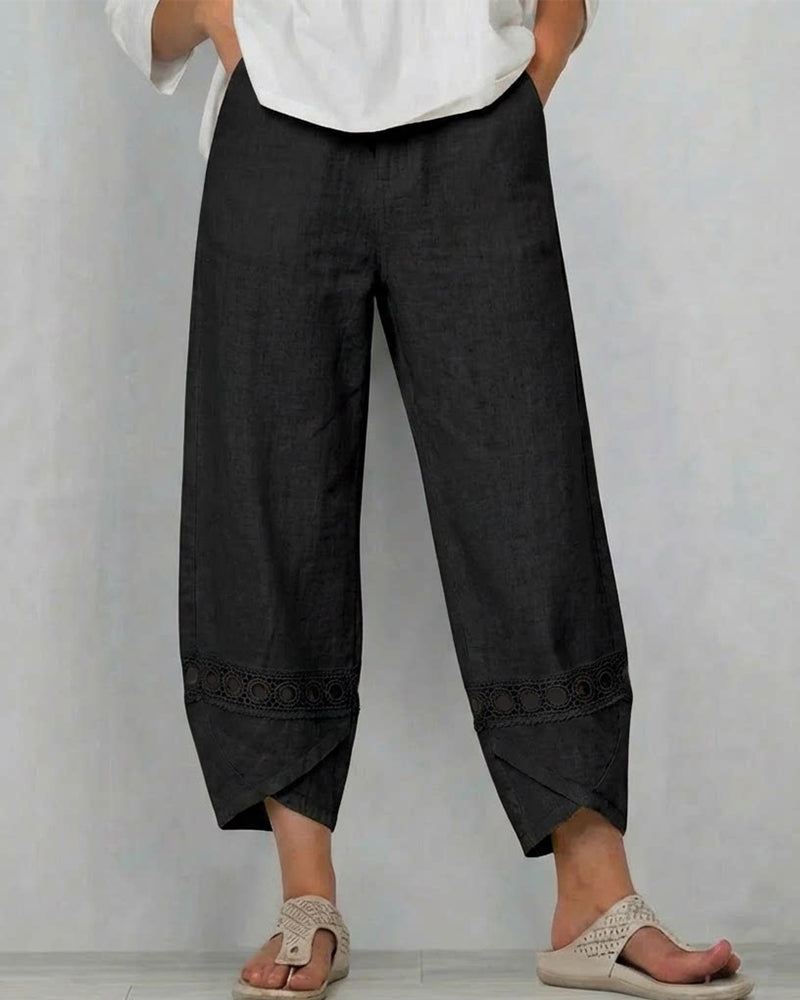 Solid Color Openwork Casual Pants
