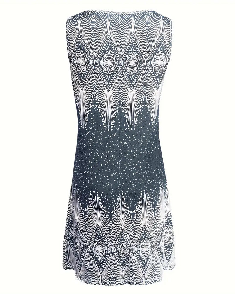 Sleeveless V-Neck Printed Dress