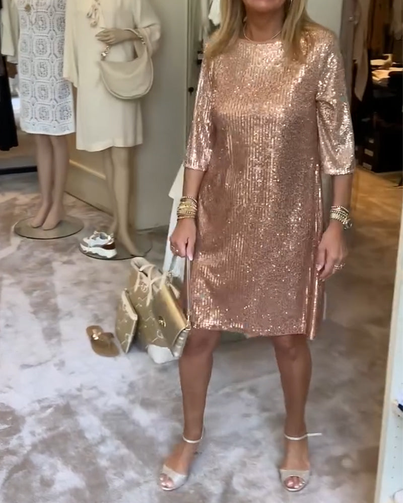 Elegant solid sequin shift dress – Iktops