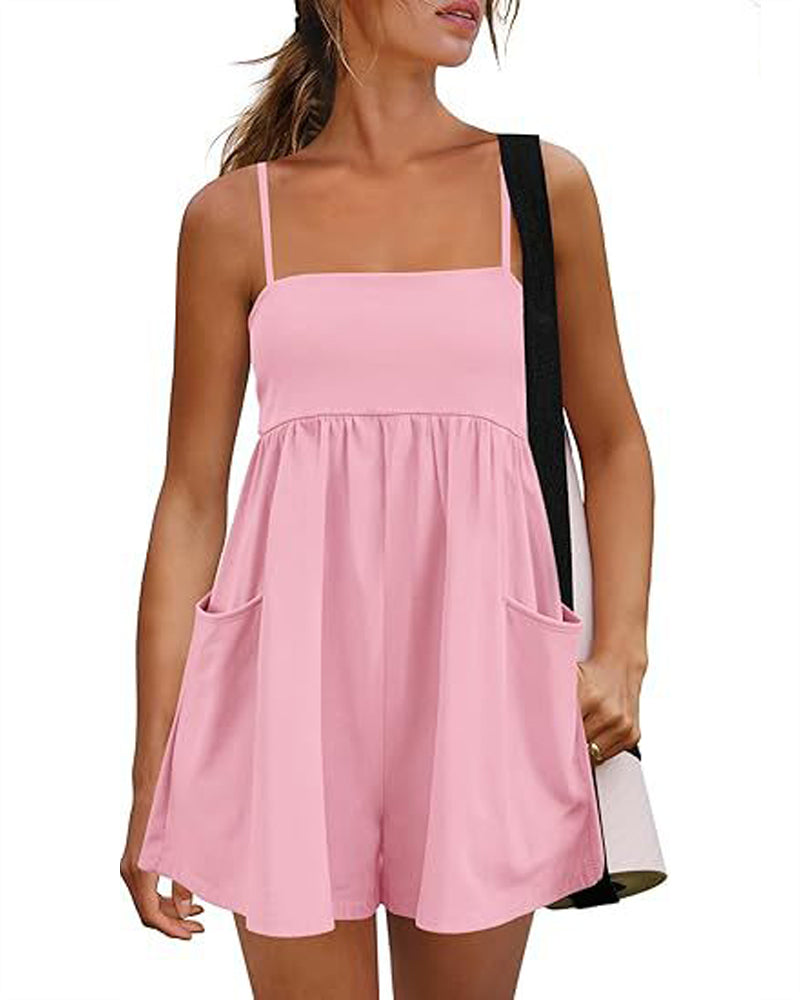 Solid Color Suspenders Wide Leg Jumpsuit