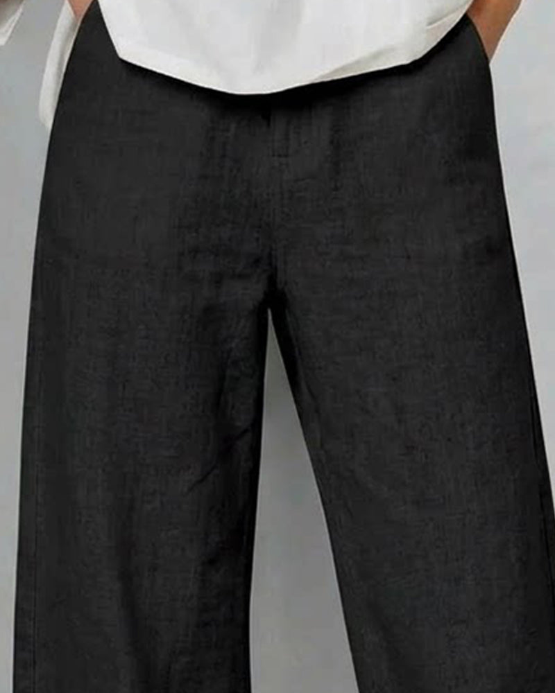 Solid Color Openwork Casual Pants