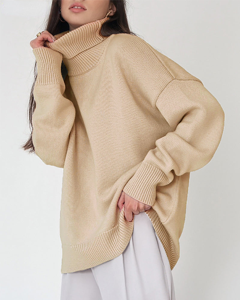 Solid color turtleneck casual sweater