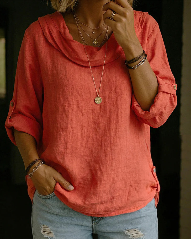 Turn-Down Collar Linen Top