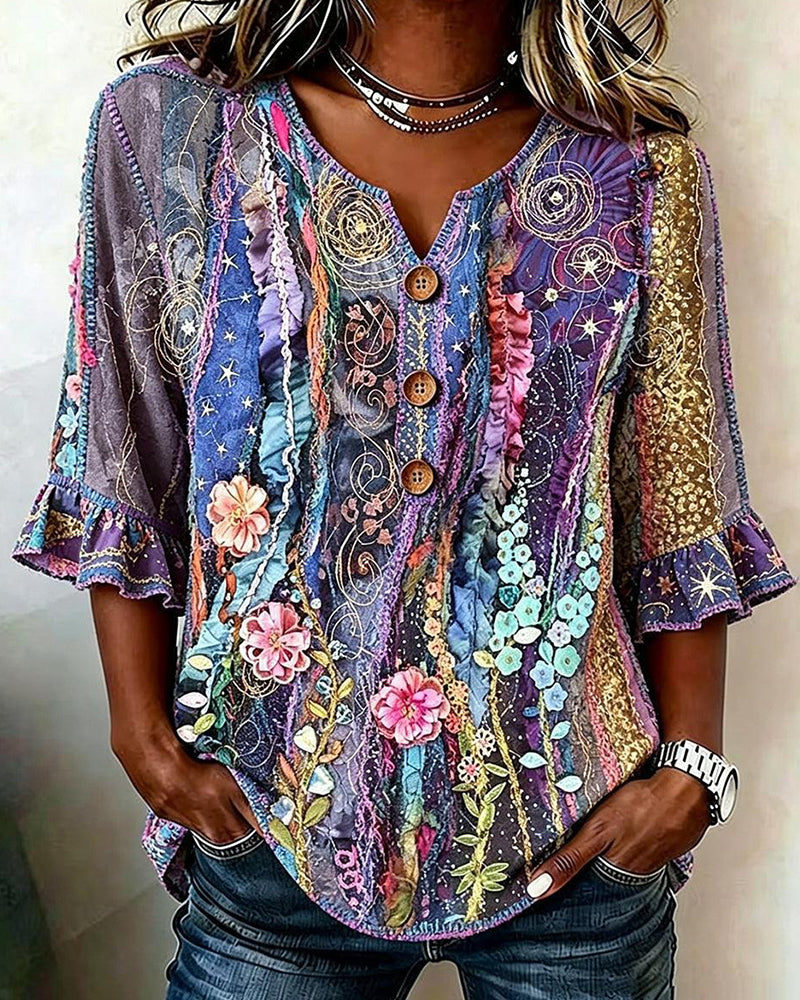 Retro Ethnic-Style Blouse