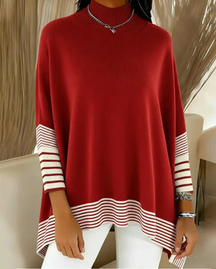 High-Neck Striped Color-Blocked Pullover