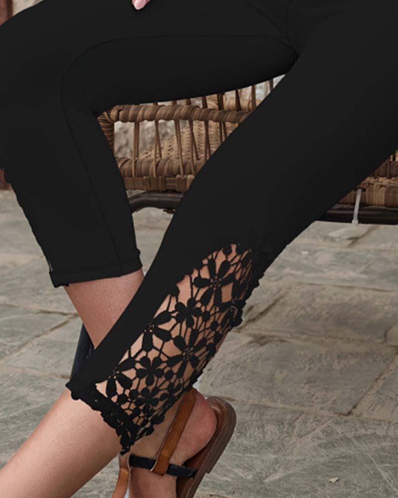 High Waist Lace 3/4 Length Leggings
