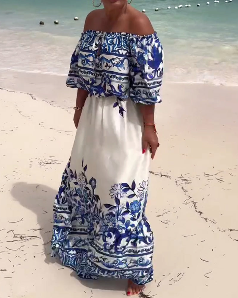 Off-Shoulder Printed Resort Dress