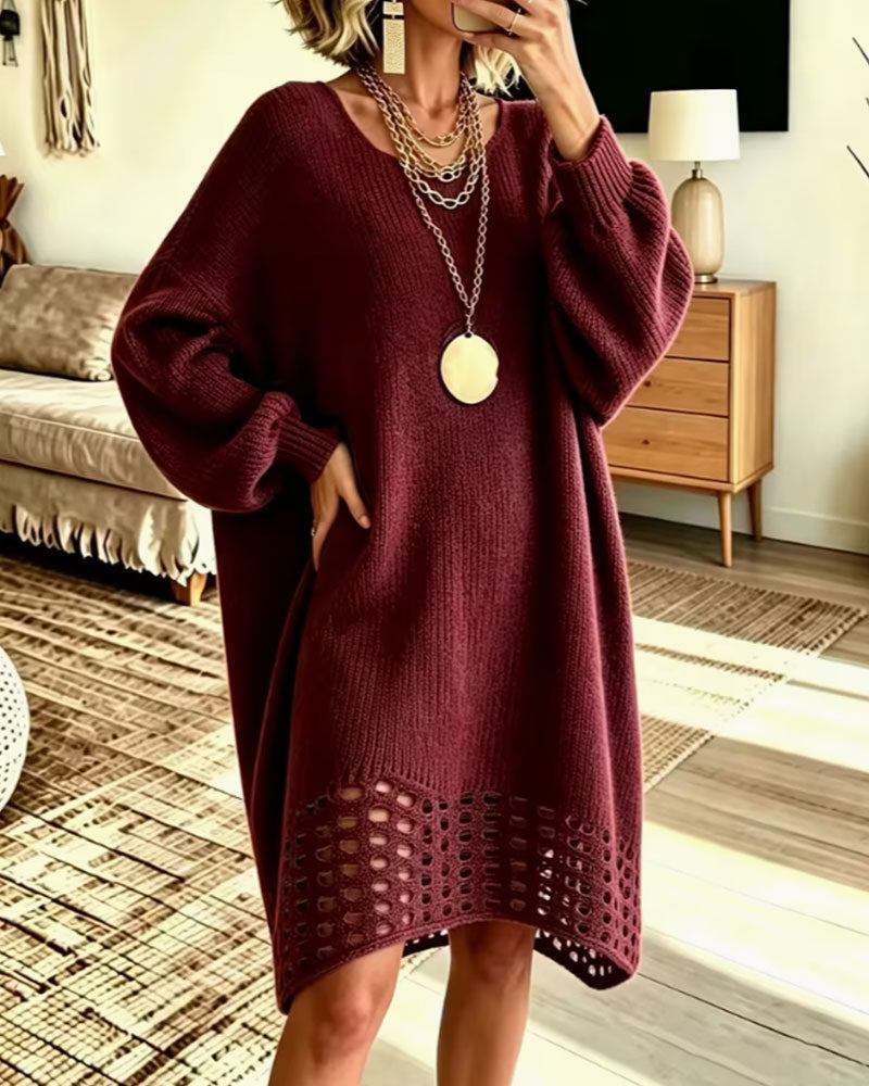 Crew Neck Hollow-Out Sweater Dress