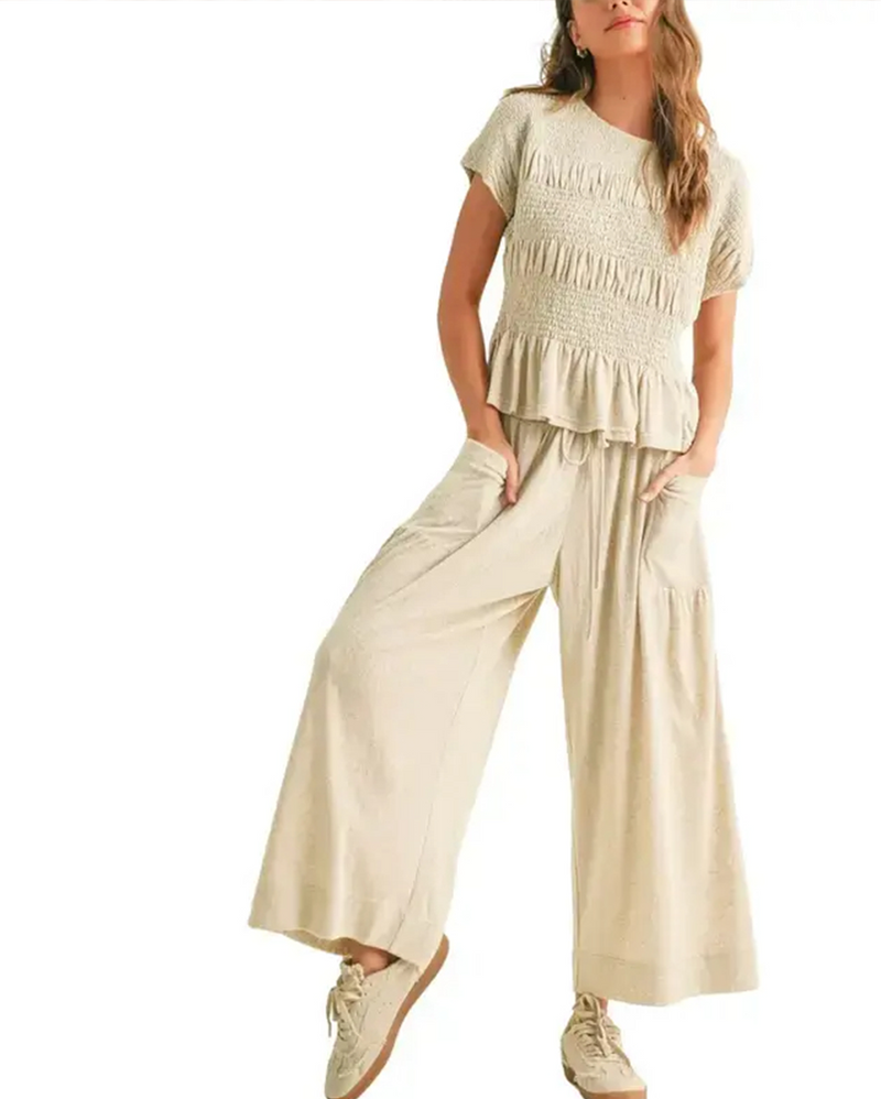 Solid-Color Short-Sleeve Set