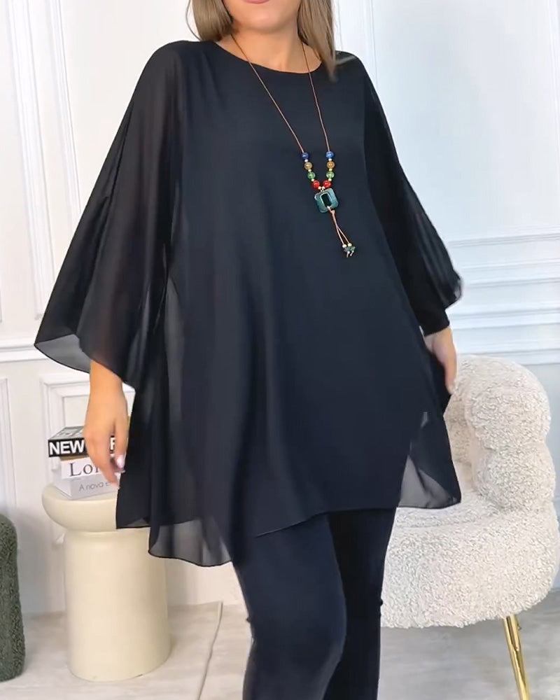 Solid Color Round Neck Loose Top