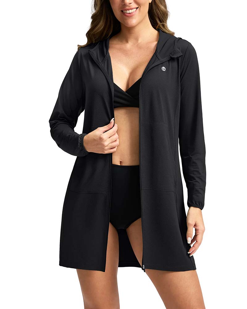 Long Sleeve Hooded Zip Pocket Sun Protection Coat