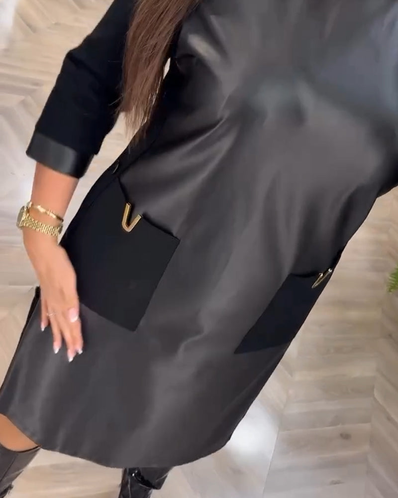 Fashion patchwork pocket shift dress