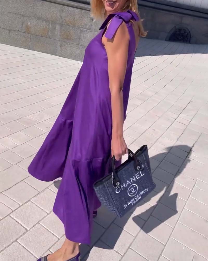 Solid color tie casual dress