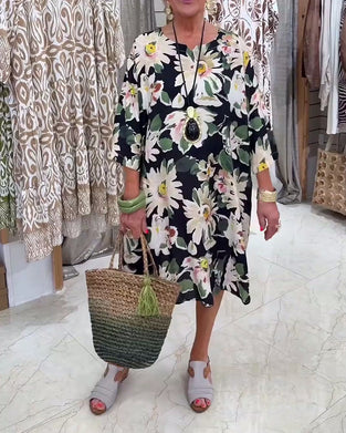 Daisy Print Loose Fit Casual Dress