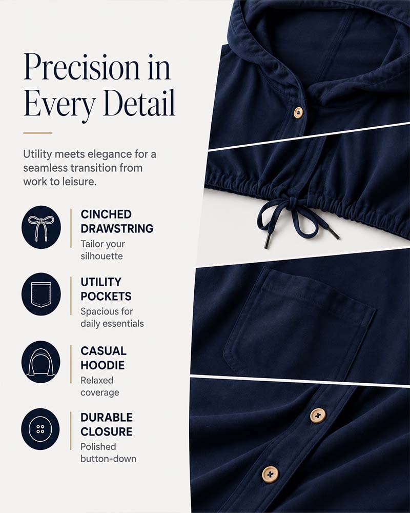 Hooded Solid Color Pocket Coat