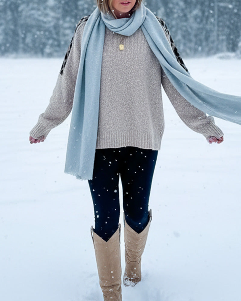 Casual Round Neck Leopard Print Patchwork Pullover