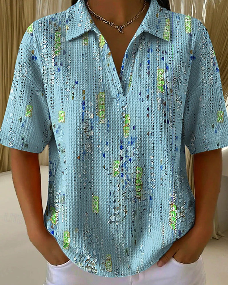 Casual Printed Lapel Blouse