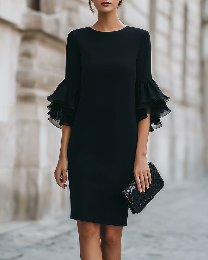 Layered Flared Sleeve Slim Dress
