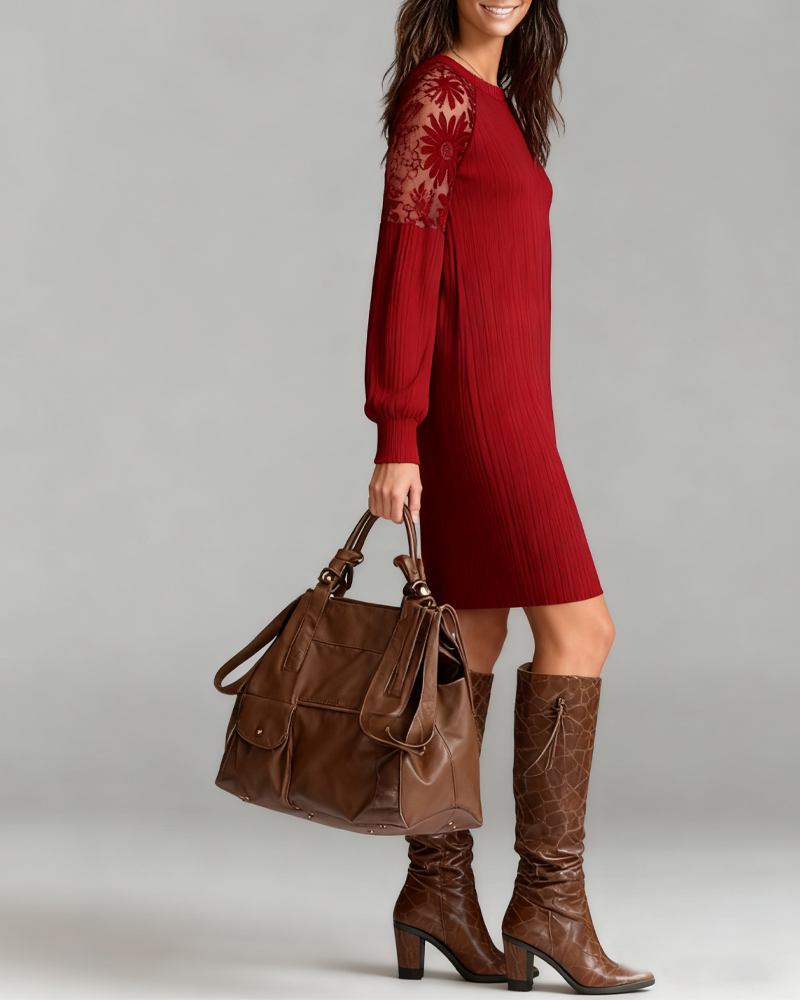 Patchwork Round Neck Elegant Dress