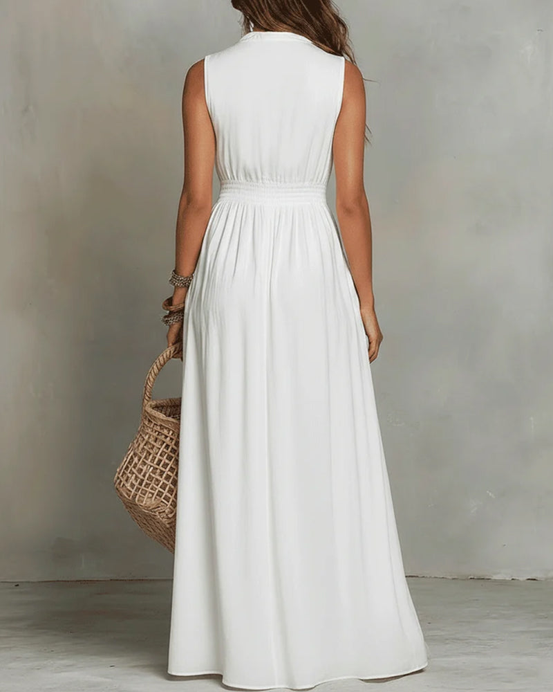 Lapel Sleeveless Zip Long Dress