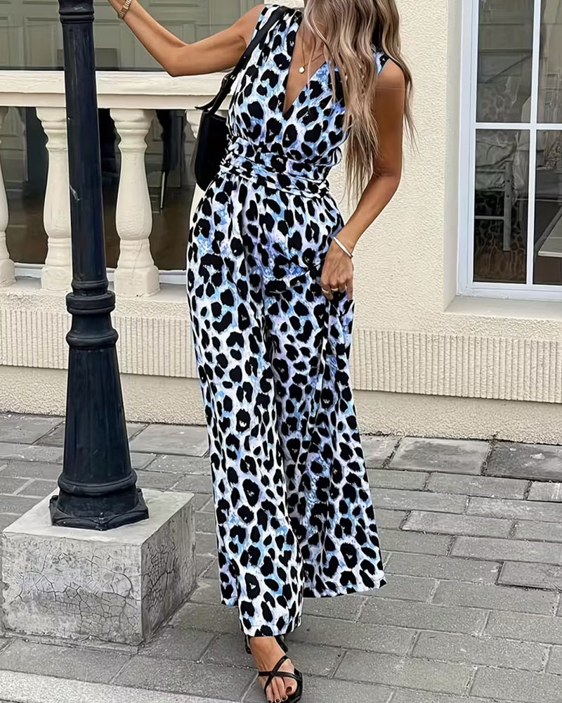 Leopard print sleeveless jumpsuit