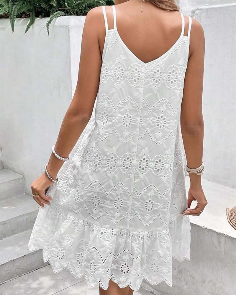 Double strap hollow solid color suspender dress