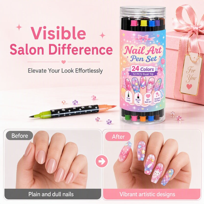 24 Colors Dual Ended Nail Art Pens Set