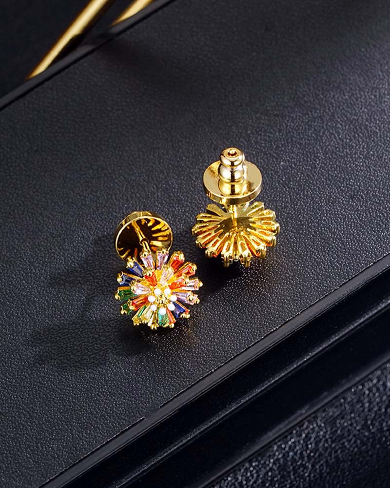 Colorful Firework Stud Earrings 💎 Zirconia Design & Minimalist Elegant