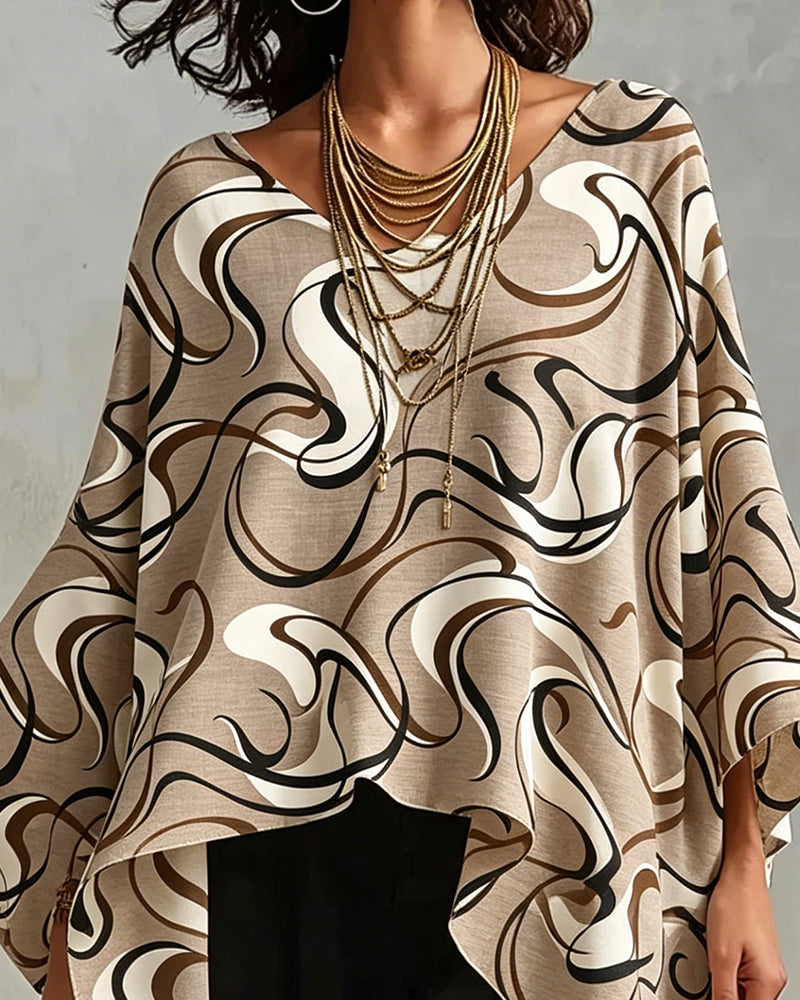 V-Neck Line Irregular Batwing Sleeve Blouse