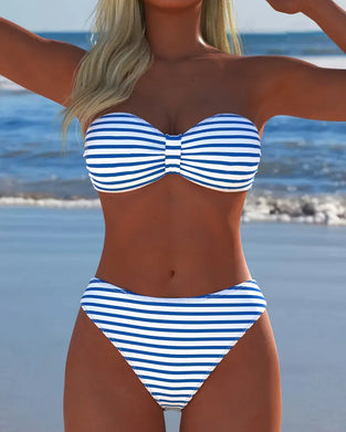 High Waist Striped Triangle Two-Piece Swimsuit