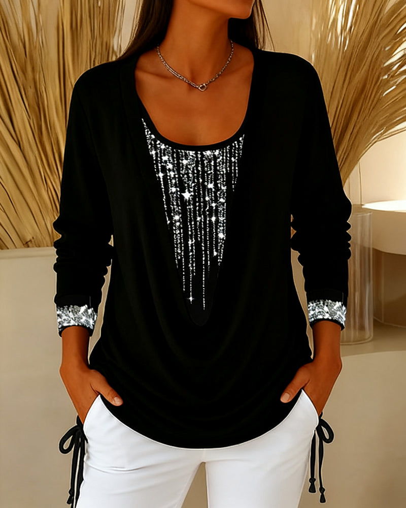 Drop Collar Fine Glitter Fake Two-Piece Top