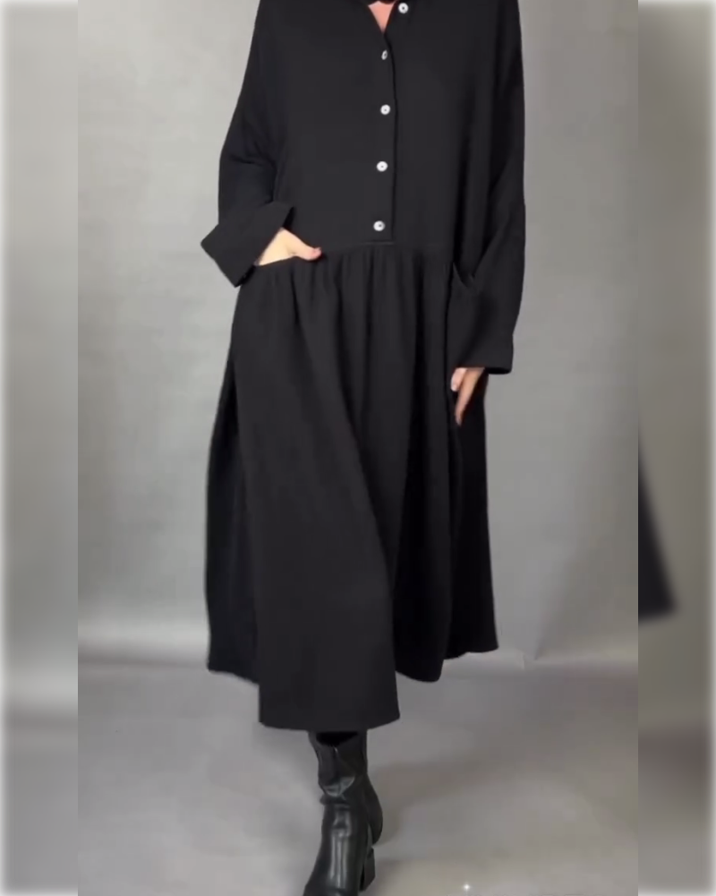 Lapel Button Oversized A-Line Dress
