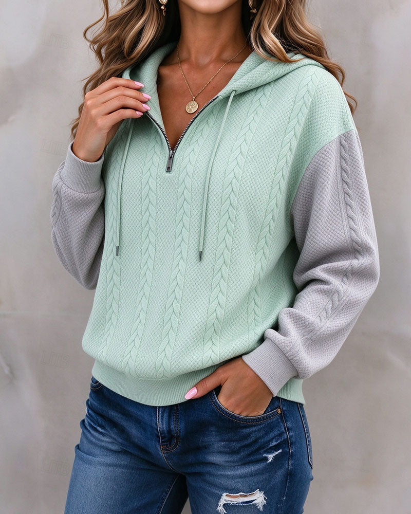 Hooded Zipper Contrast Sweatshirt